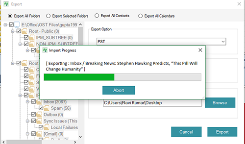 screenshot of A2Z Migrations for OST to PST
